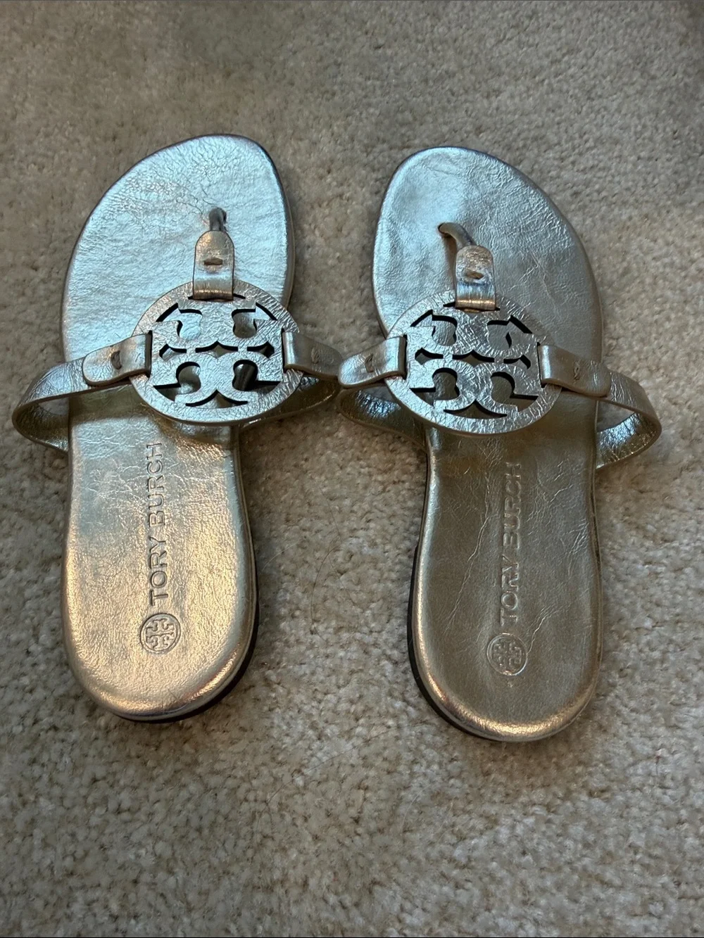 Metallic Light Gold Tory Burch Miller Women’s Thong Sandals - size 8